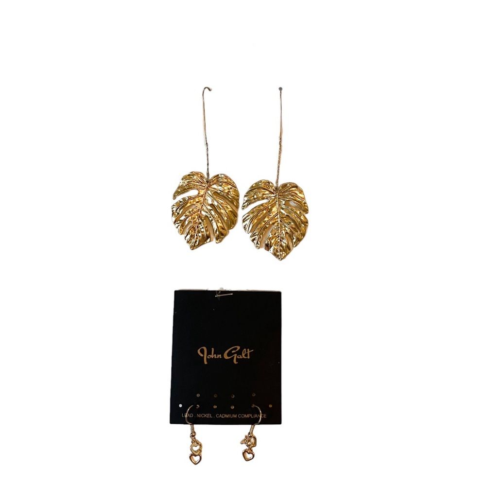 John Golt Pacsun Gold Dangle Set Of Heart Earrings And Palm Leaf Earrings